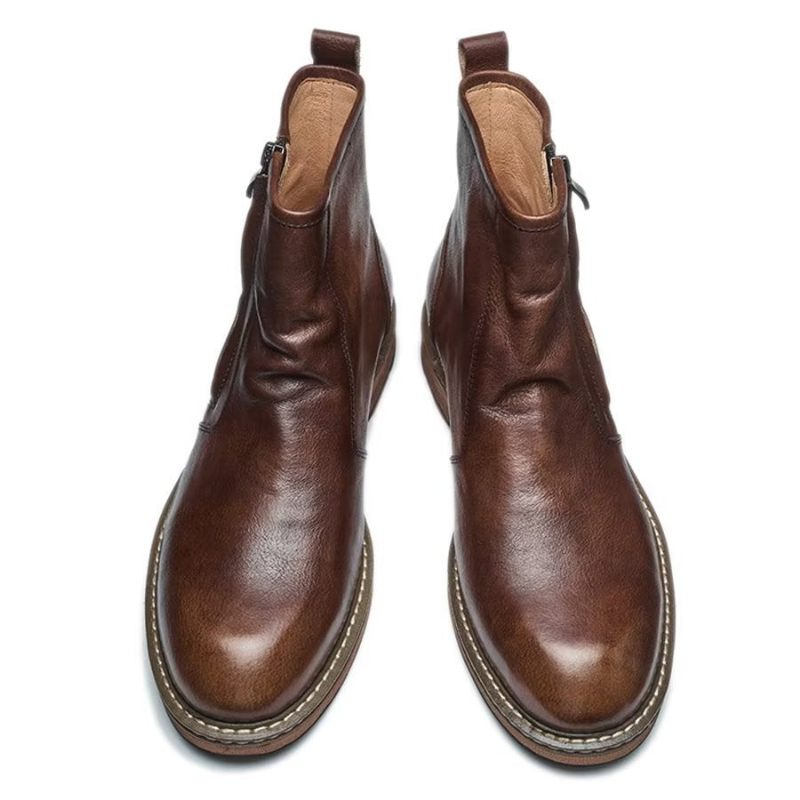 Botas Masculinas Elegantes Couro Vaca Com Salto Alto - Café