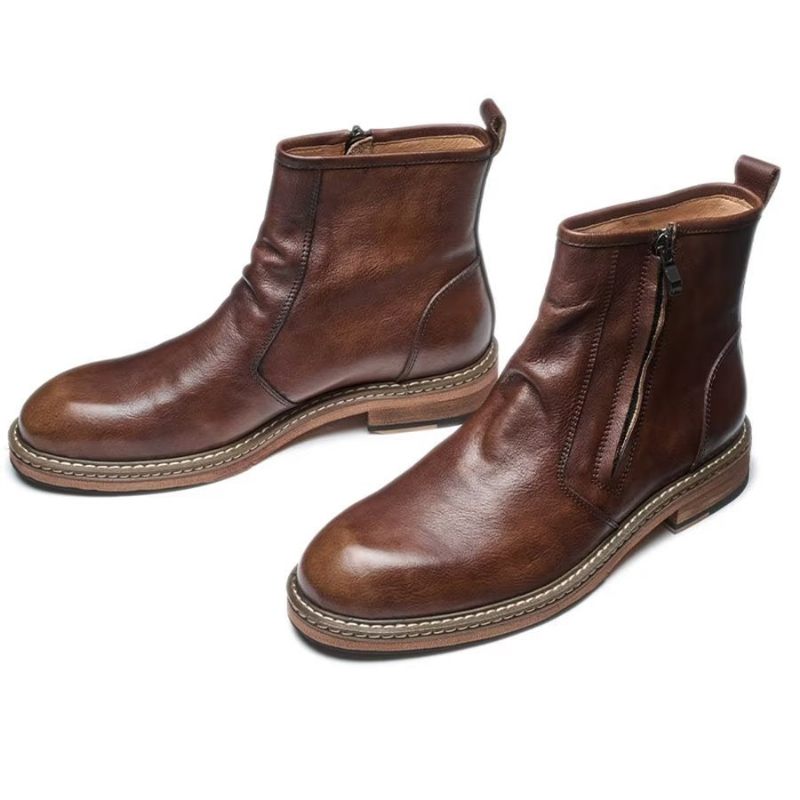 Botas Masculinas Elegantes Couro Vaca Com Salto Alto - Café