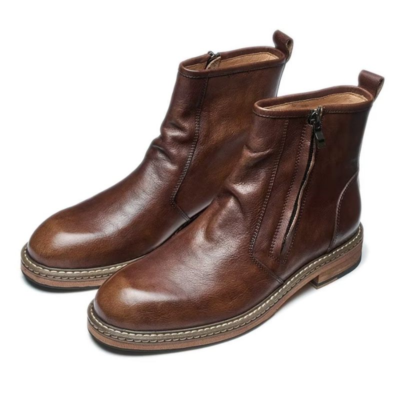 Botas Masculinas Elegantes Couro Vaca Com Salto Alto - Café