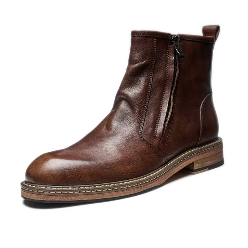 Botas Masculinas Elegantes Couro Vaca Com Salto Alto - Café