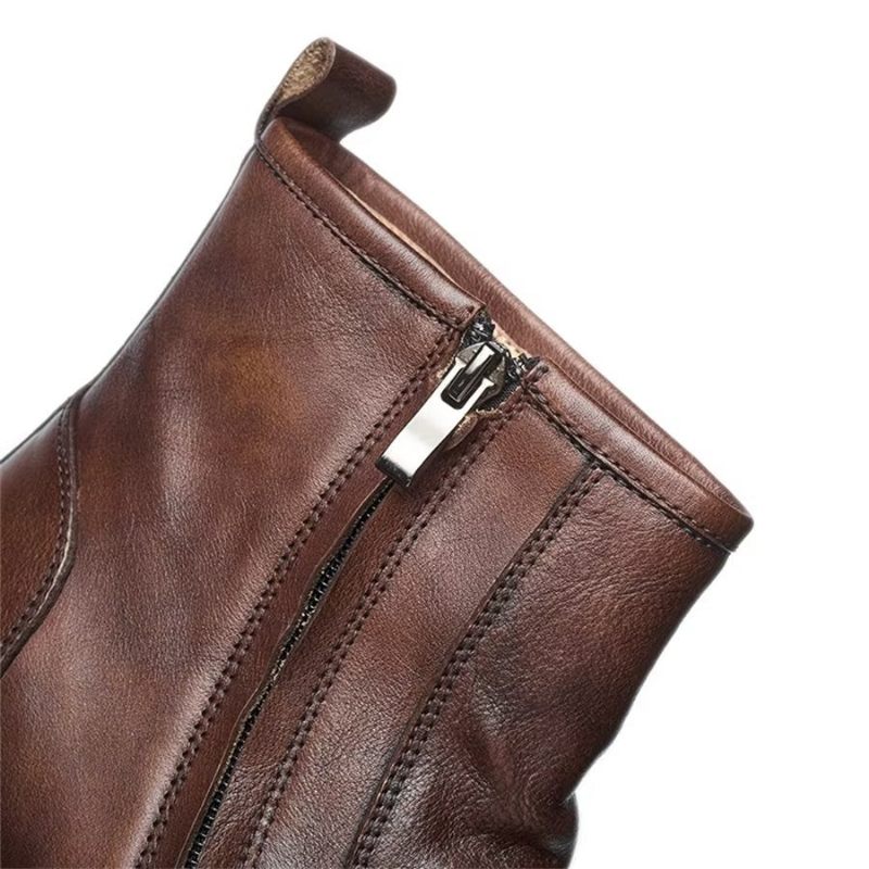 Botas Masculinas Elegantes Couro Vaca Com Salto Alto - Café