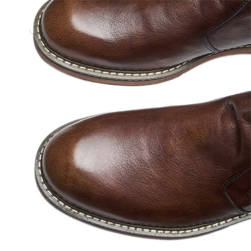 Botas Masculinas Elegantes Couro Vaca Com Salto Alto - Café