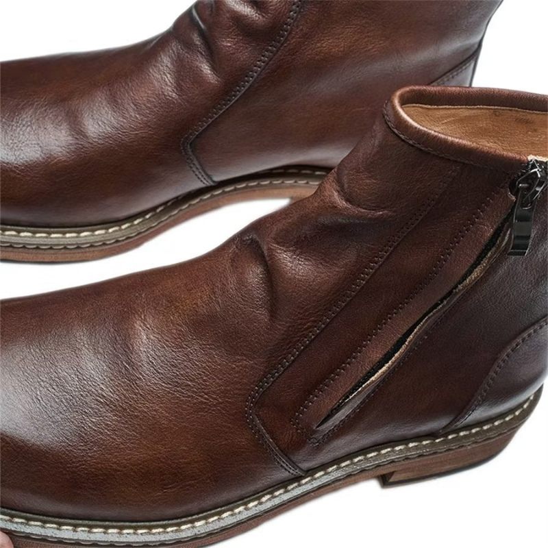 Botas Masculinas Elegantes Couro Vaca Com Salto Alto - Café