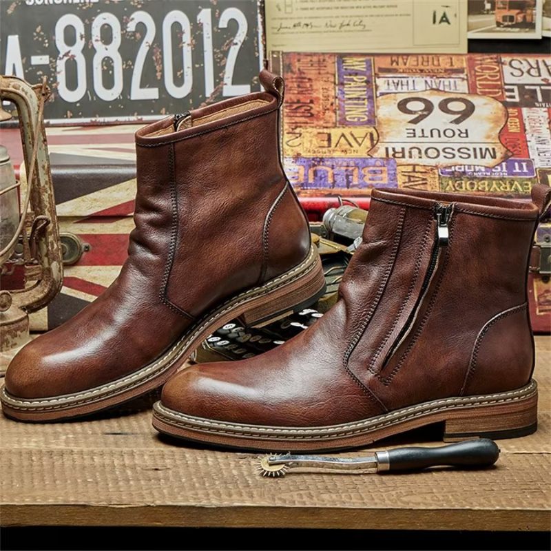 Botas Masculinas Elegantes Couro Vaca Com Salto Alto - Café