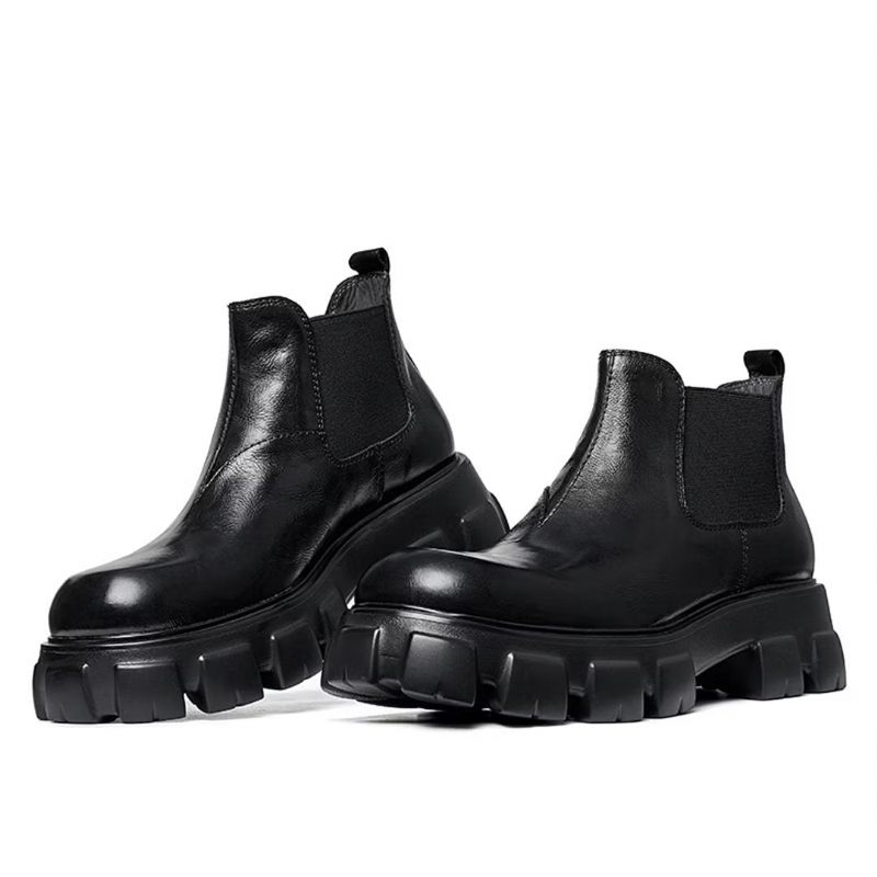 Botas Masculinas Elegantes Couro Vintage Com Zíper Curto Martin - Preto