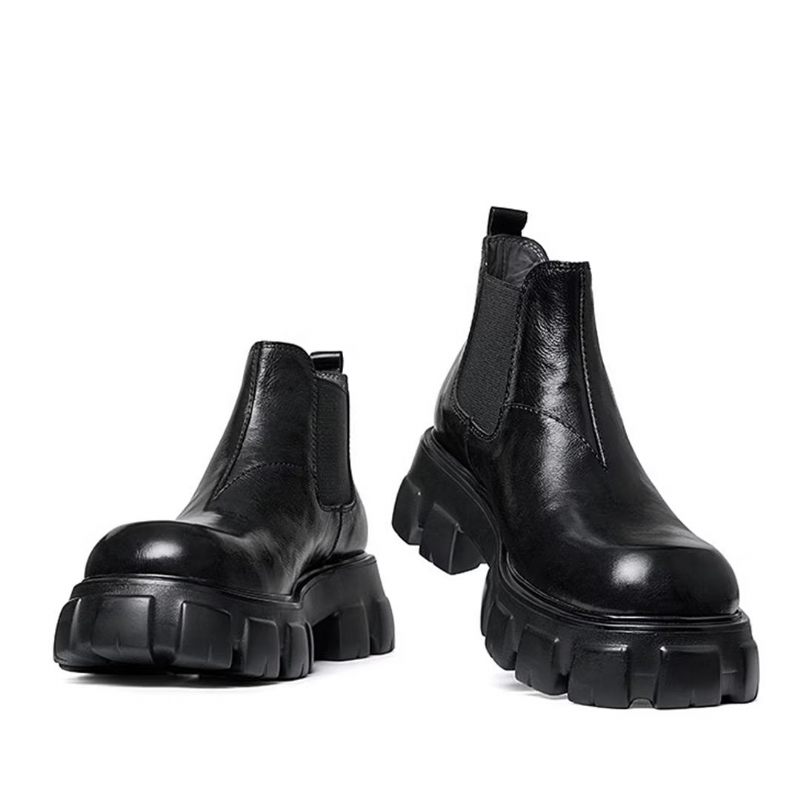 Botas Masculinas Elegantes Couro Vintage Com Zíper Curto Martin - Preto