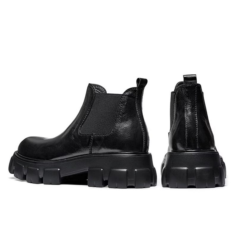 Botas Masculinas Elegantes Couro Vintage Com Zíper Curto Martin - Preto