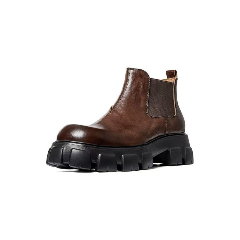 Botas Masculinas Elegantes Couro Vintage Com Zíper Curto Martin - Marrom