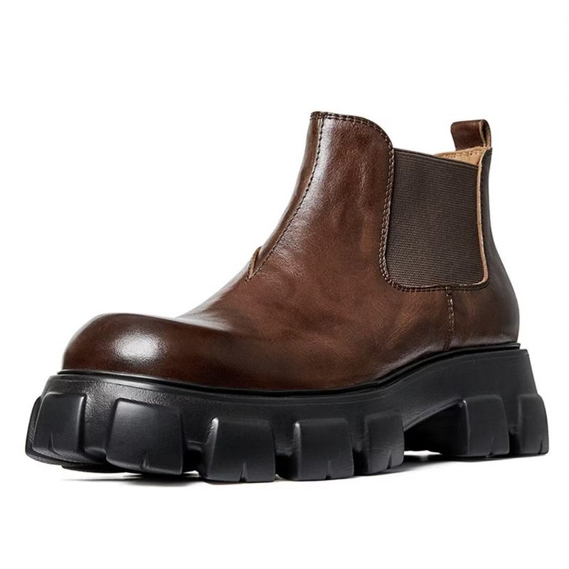 Botas Masculinas Elegantes Couro Vintage Com Zíper Curto Martin - Marrom