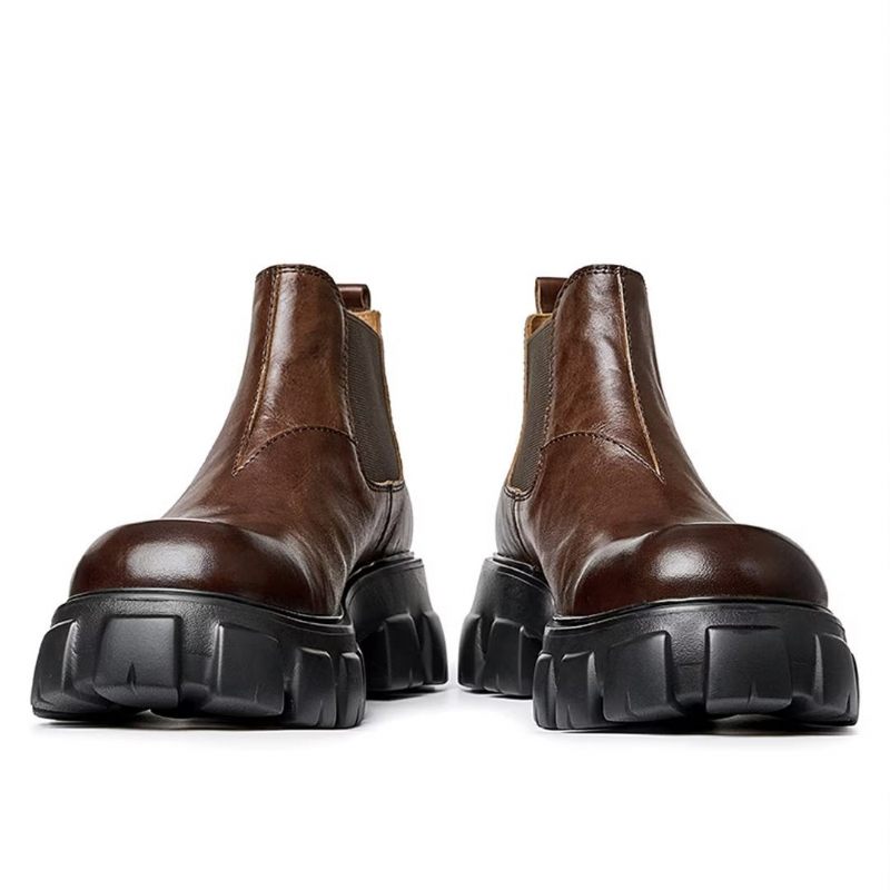 Botas Masculinas Elegantes Couro Vintage Com Zíper Curto Martin - Marrom