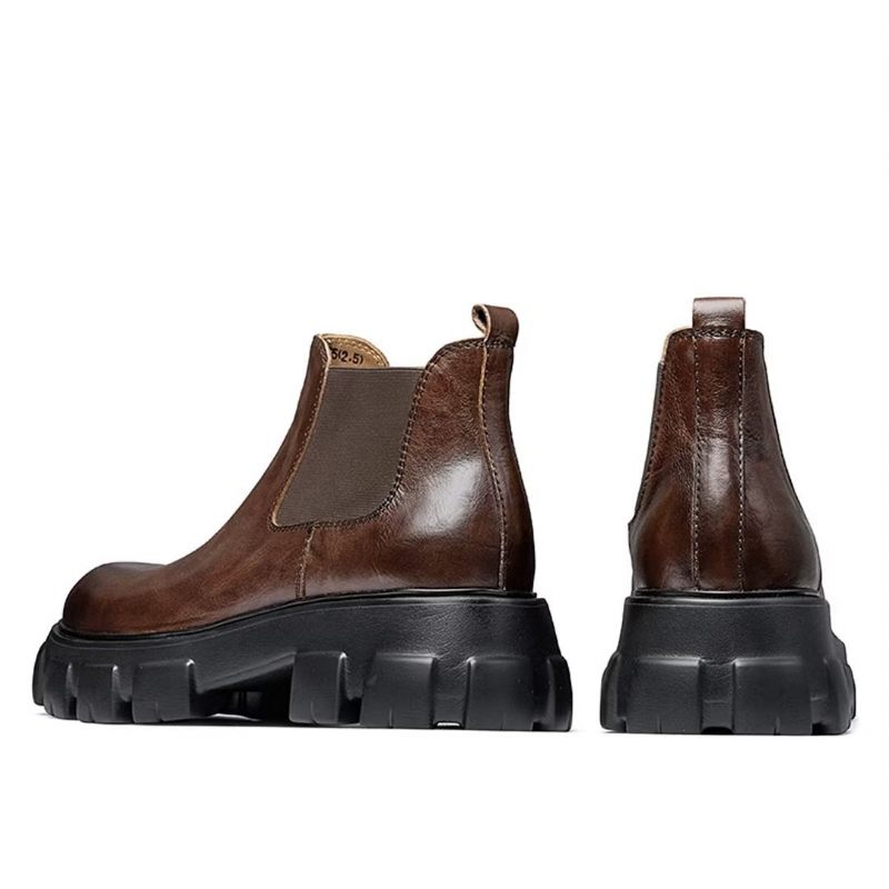 Botas Masculinas Elegantes Couro Vintage Com Zíper Curto Martin - Marrom