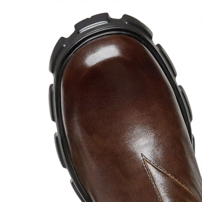 Botas Masculinas Elegantes Couro Vintage Com Zíper Curto Martin - Marrom