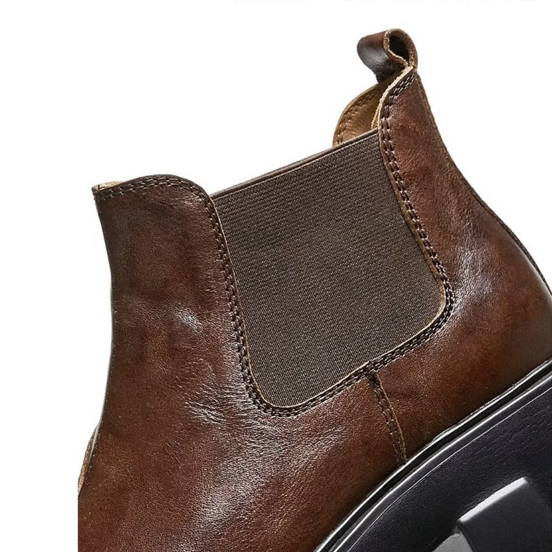 Botas Masculinas Elegantes Couro Vintage Com Zíper Curto Martin - Marrom