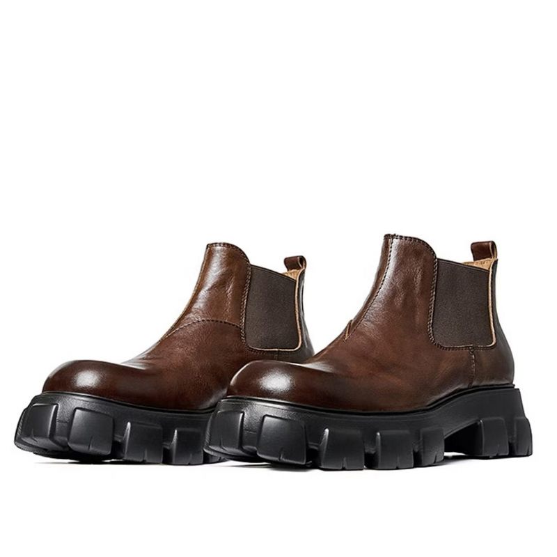 Botas Masculinas Elegantes Couro Vintage Com Zíper Curto Martin - Marrom