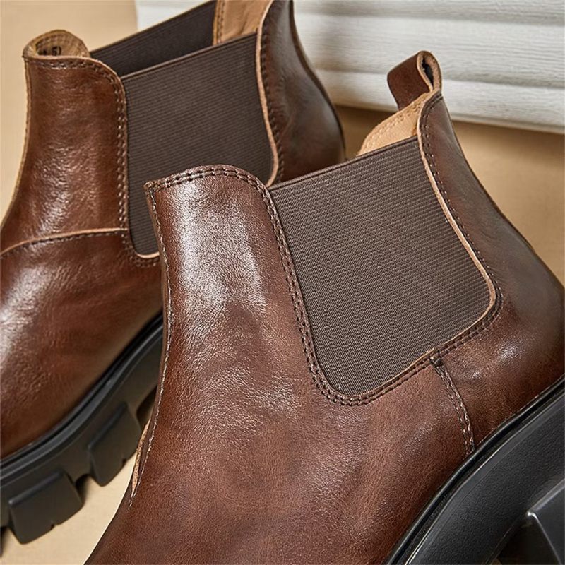 Botas Masculinas Elegantes Couro Vintage Com Zíper Curto Martin - Marrom