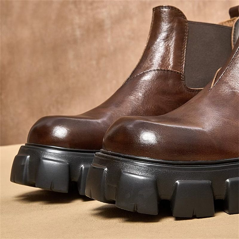 Botas Masculinas Elegantes Couro Vintage Com Zíper Curto Martin - Marrom