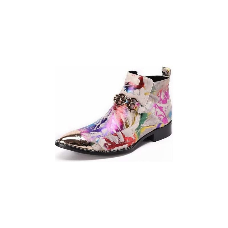 Botas Masculinas Elegantes Em Couro Com Relevo - Multicolorido