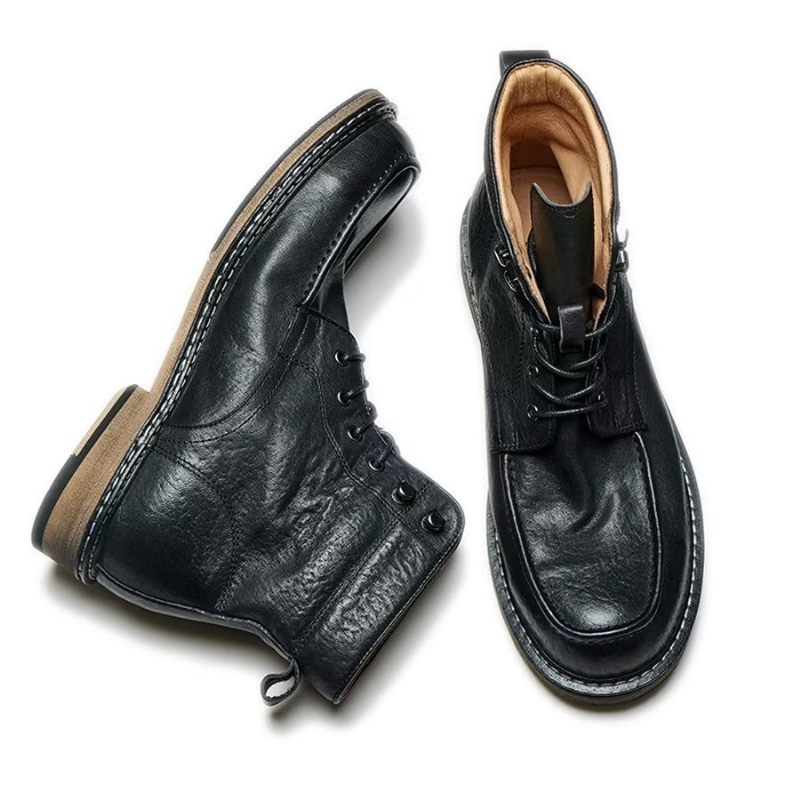 Botas Masculinas Elegantes Equinas Com Cadarço Clássico - Preto