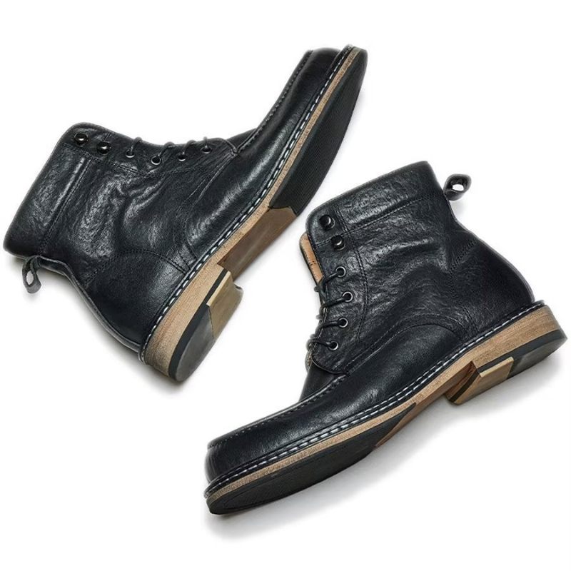 Botas Masculinas Elegantes Equinas Com Cadarço Clássico - Preto