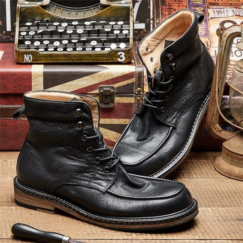 Botas Masculinas Elegantes Equinas Com Cadarço Clássico - Preto