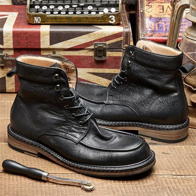 Botas Masculinas Elegantes Equinas Com Cadarço Clássico - Preto