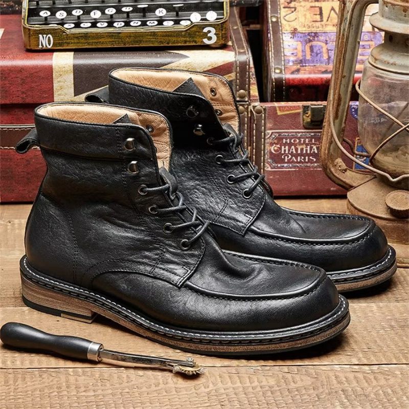 Botas Masculinas Elegantes Equinas Com Cadarço Clássico - Preto