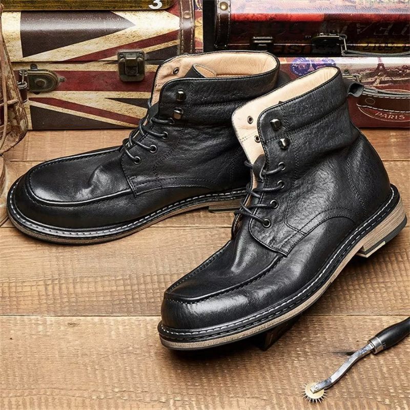 Botas Masculinas Elegantes Equinas Com Cadarço Clássico - Preto