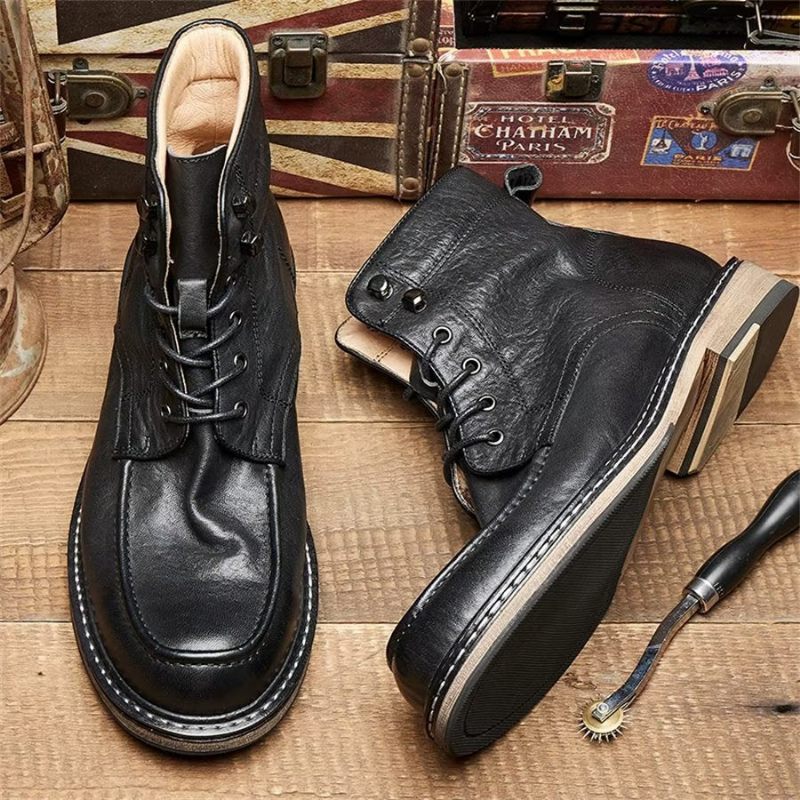 Botas Masculinas Elegantes Equinas Com Cadarço Clássico - Preto