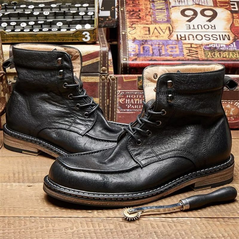 Botas Masculinas Elegantes Equinas Com Cadarço Clássico - Preto