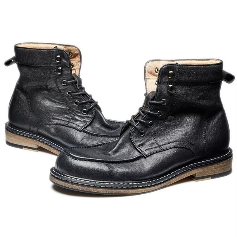 Botas Masculinas Elegantes Equinas Com Cadarço Clássico - Preto