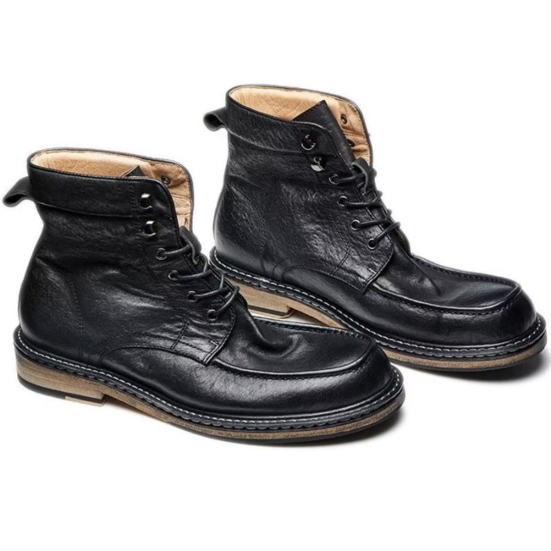 Botas Masculinas Elegantes Equinas Com Cadarço Clássico - Preto