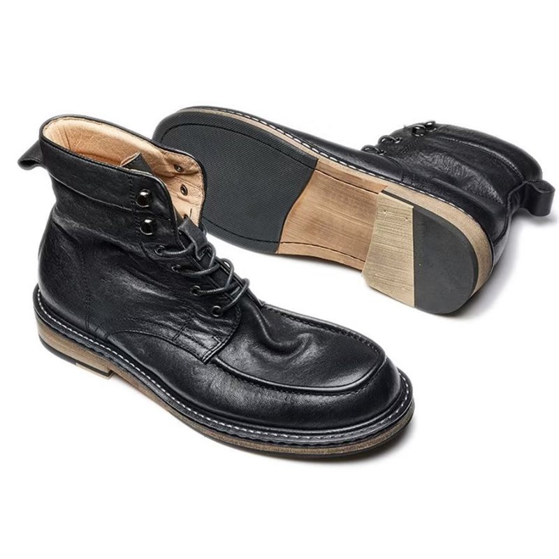 Botas Masculinas Elegantes Equinas Com Cadarço Clássico - Preto