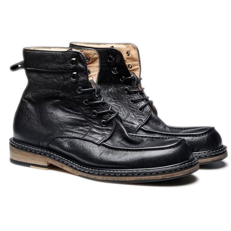 Botas Masculinas Elegantes Equinas Com Cadarço Clássico - Preto