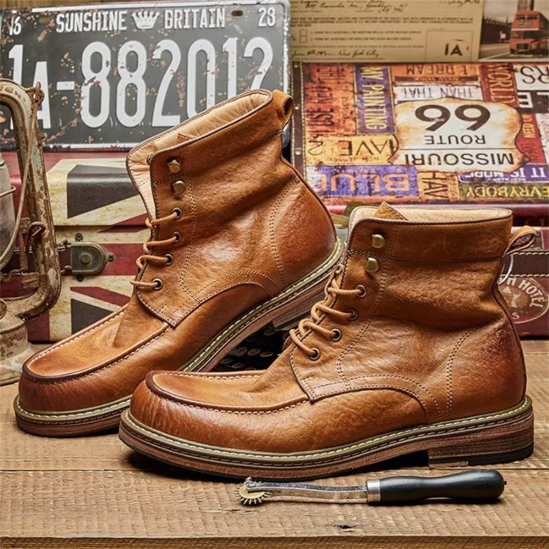 Botas Masculinas Elegantes Equinas Com Cadarço Clássico - Café