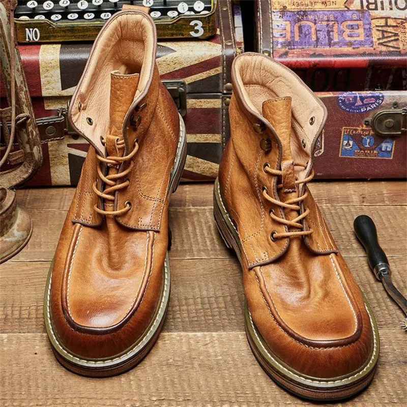 Botas Masculinas Elegantes Equinas Com Cadarço Clássico - Café