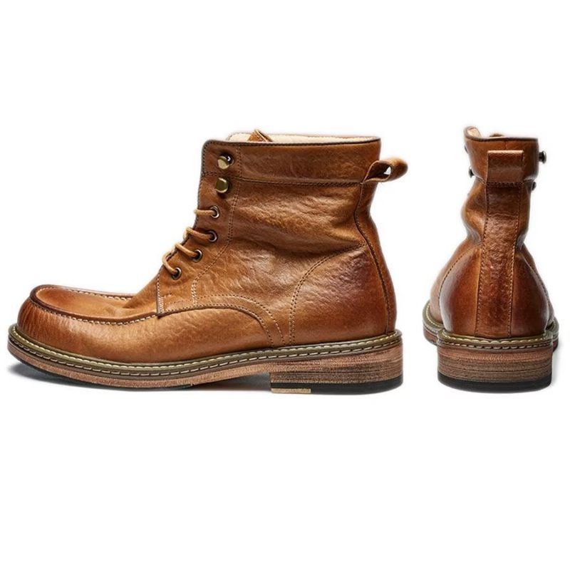 Botas Masculinas Elegantes Equinas Com Cadarço Clássico - Café