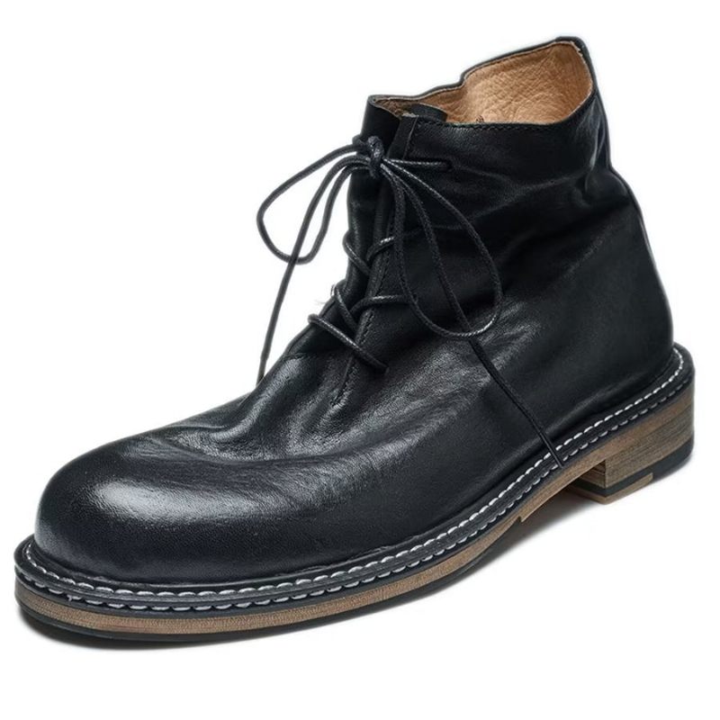 Botas Masculinas Elegantes Equinas Com Cadarço No Tornozelo - Preto