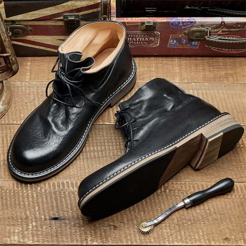 Botas Masculinas Elegantes Equinas Com Cadarço No Tornozelo - Preto