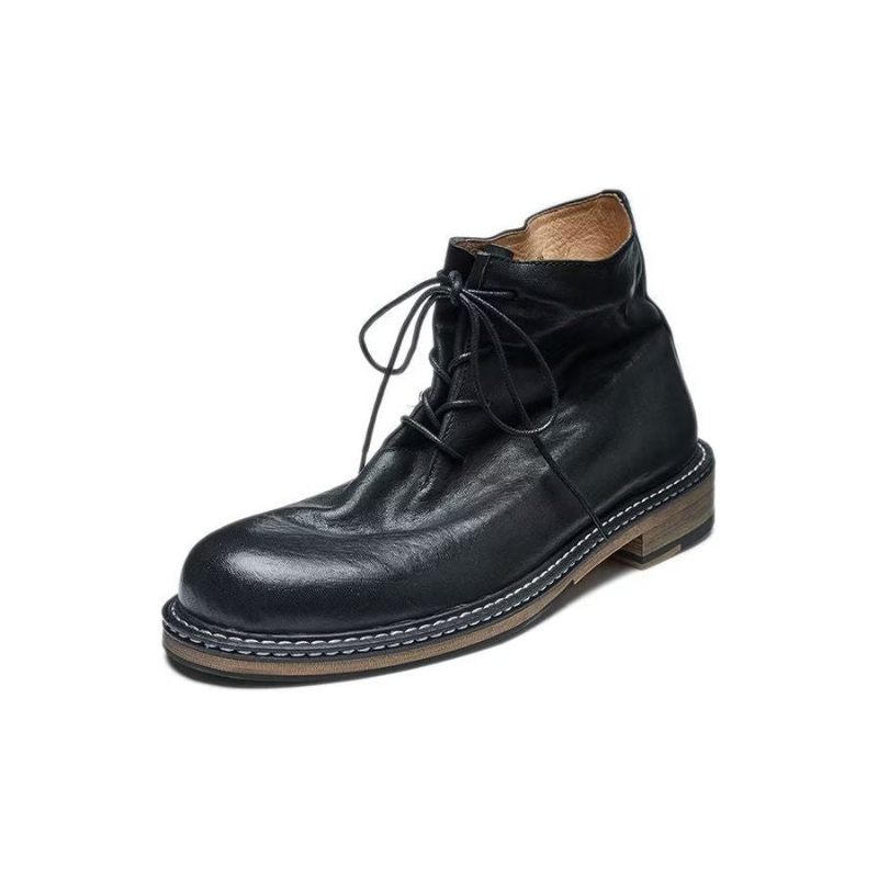 Botas Masculinas Elegantes Equinas Com Cadarço No Tornozelo - Preto