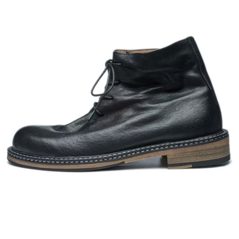 Botas Masculinas Elegantes Equinas Com Cadarço No Tornozelo - Preto