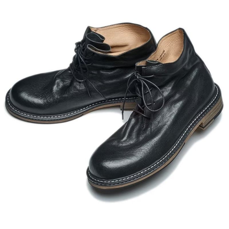 Botas Masculinas Elegantes Equinas Com Cadarço No Tornozelo - Preto