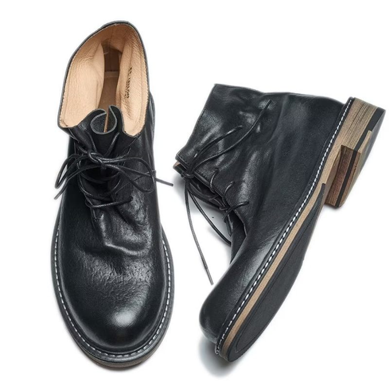 Botas Masculinas Elegantes Equinas Com Cadarço No Tornozelo - Preto