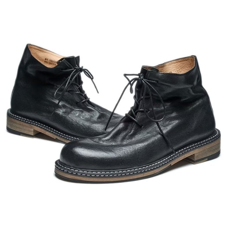 Botas Masculinas Elegantes Equinas Com Cadarço No Tornozelo - Preto