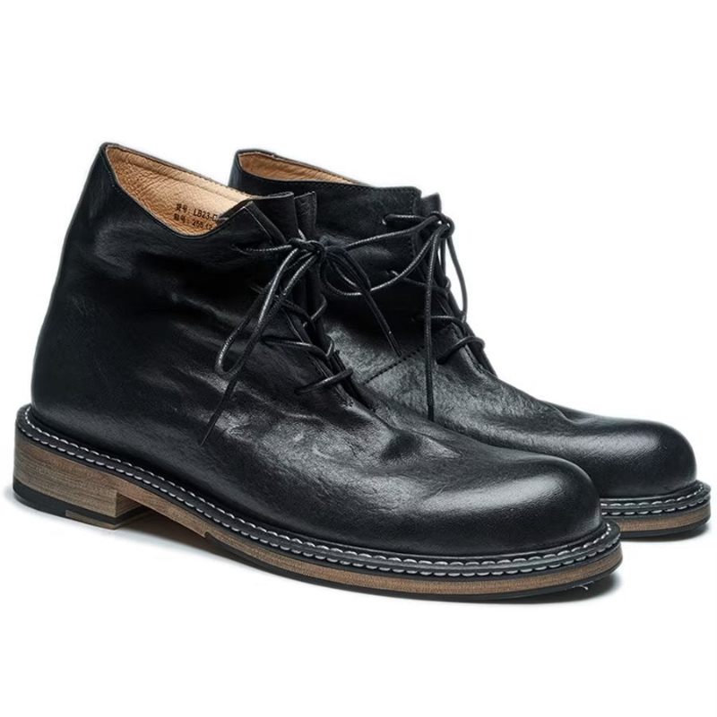 Botas Masculinas Elegantes Equinas Com Cadarço No Tornozelo - Preto