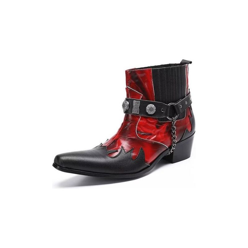 Botas Masculinas Elegantes Na Altura Do Tornozelo - Vermelho