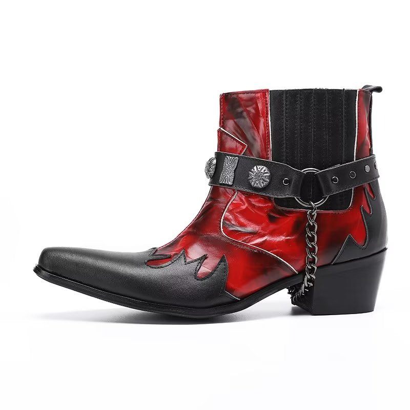 Botas Masculinas Elegantes Na Altura Do Tornozelo - Vermelho