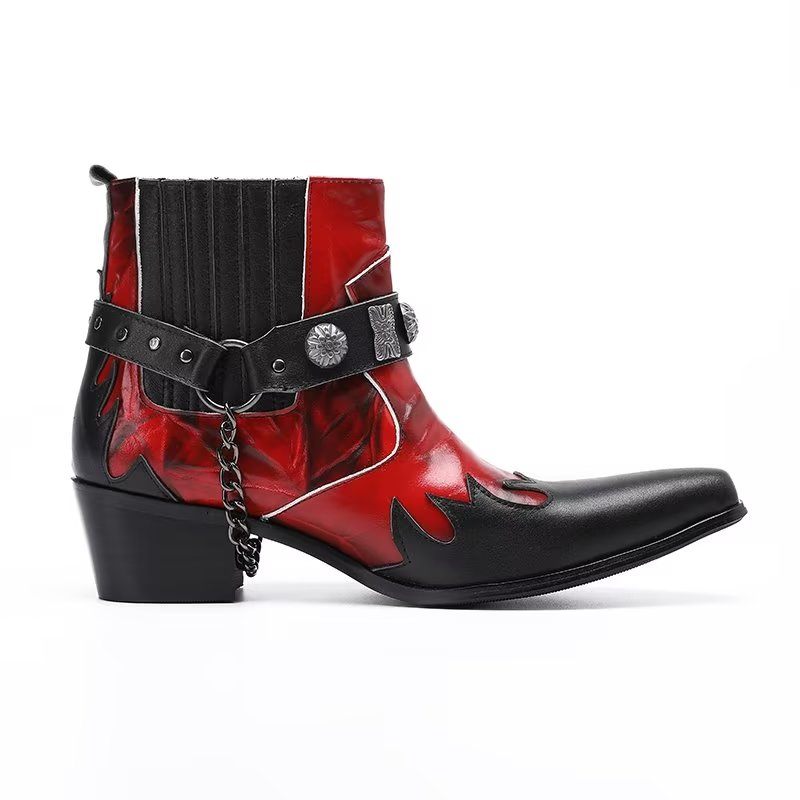 Botas Masculinas Elegantes Na Altura Do Tornozelo - Vermelho