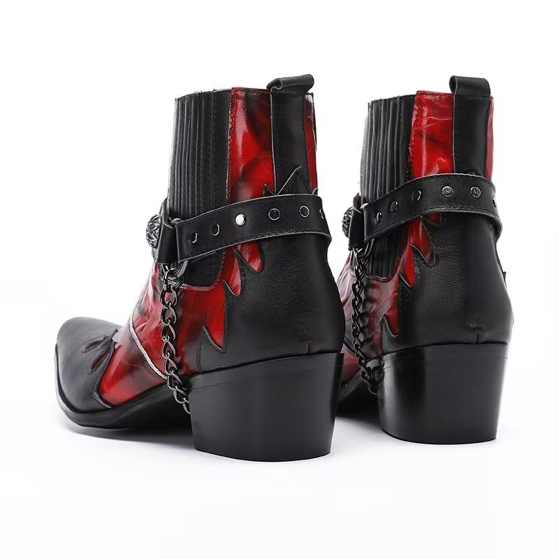 Botas Masculinas Elegantes Na Altura Do Tornozelo - Vermelho