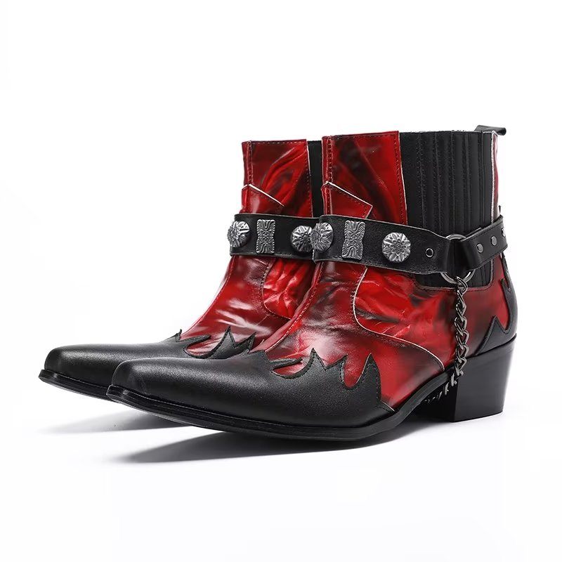 Botas Masculinas Elegantes Na Altura Do Tornozelo - Vermelho