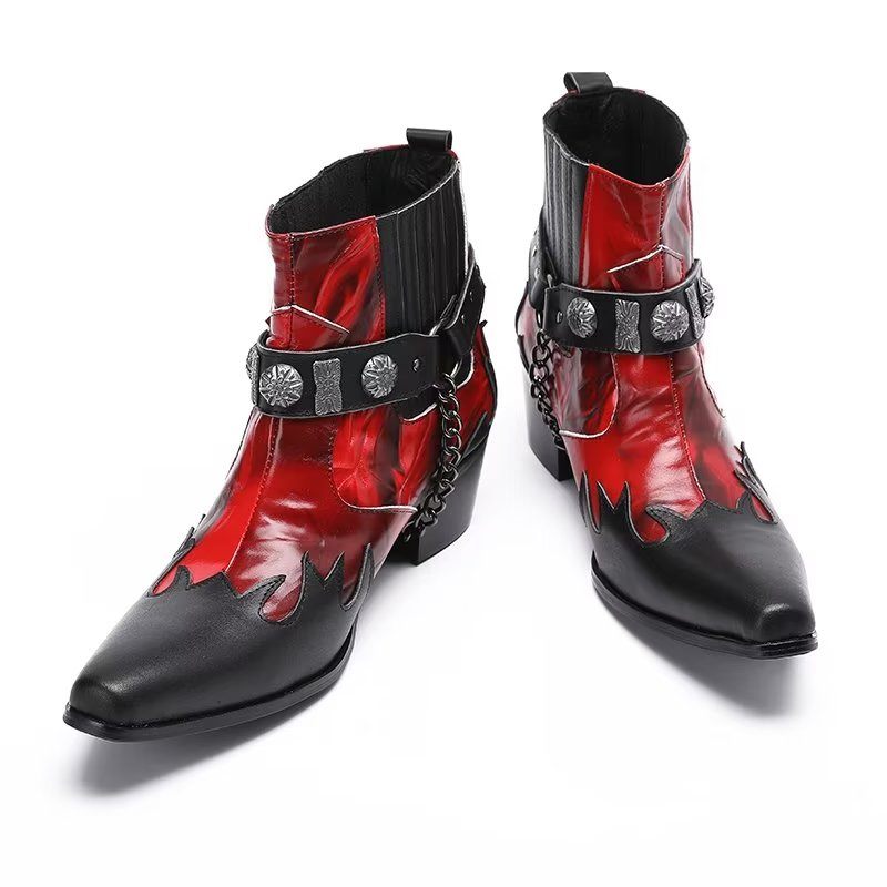 Botas Masculinas Elegantes Na Altura Do Tornozelo - Vermelho